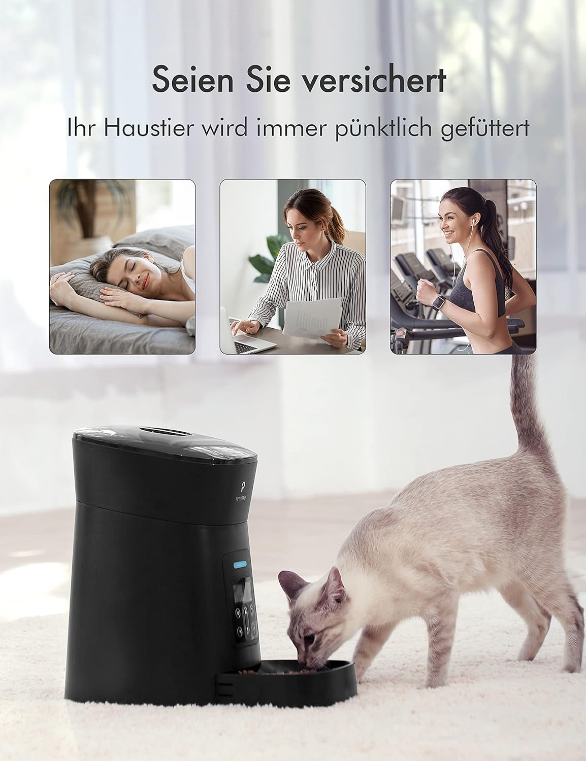 Automatic Cat Feeder Dog Food Dispenser Auto Timer Pet Feeding Tray, Low Food & Motion & Sound Alerts, 4L Basic PLAF004