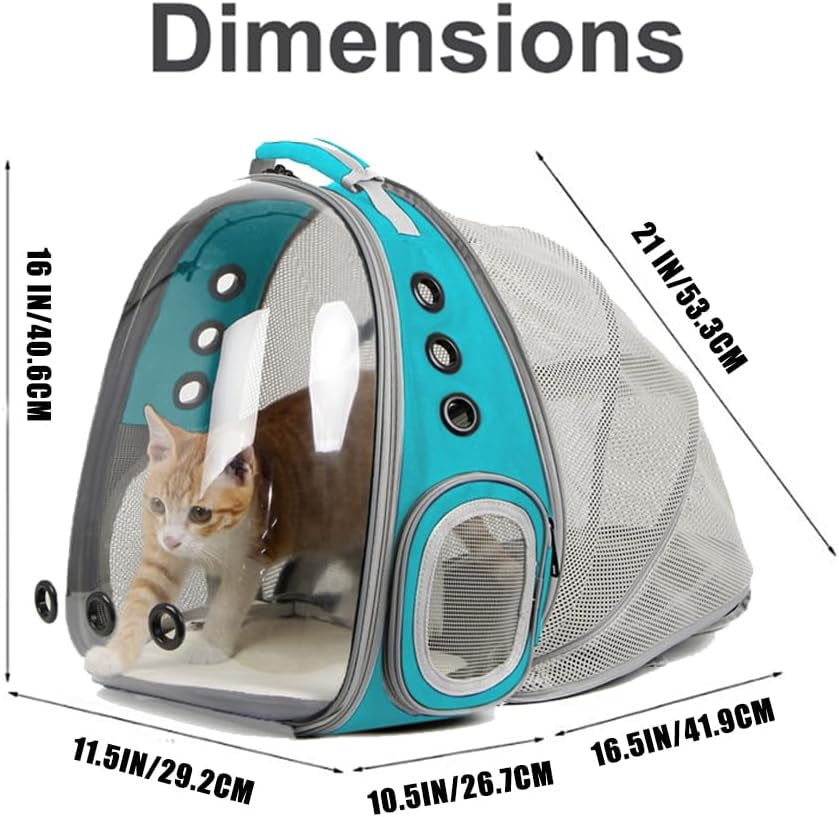 Cat Travel Backpack with Fan, Fit up to 12 Lbs, Space Capsule Astronaut Clear Bubble Window Pet Backpack for Kitten and Small Puppy Green