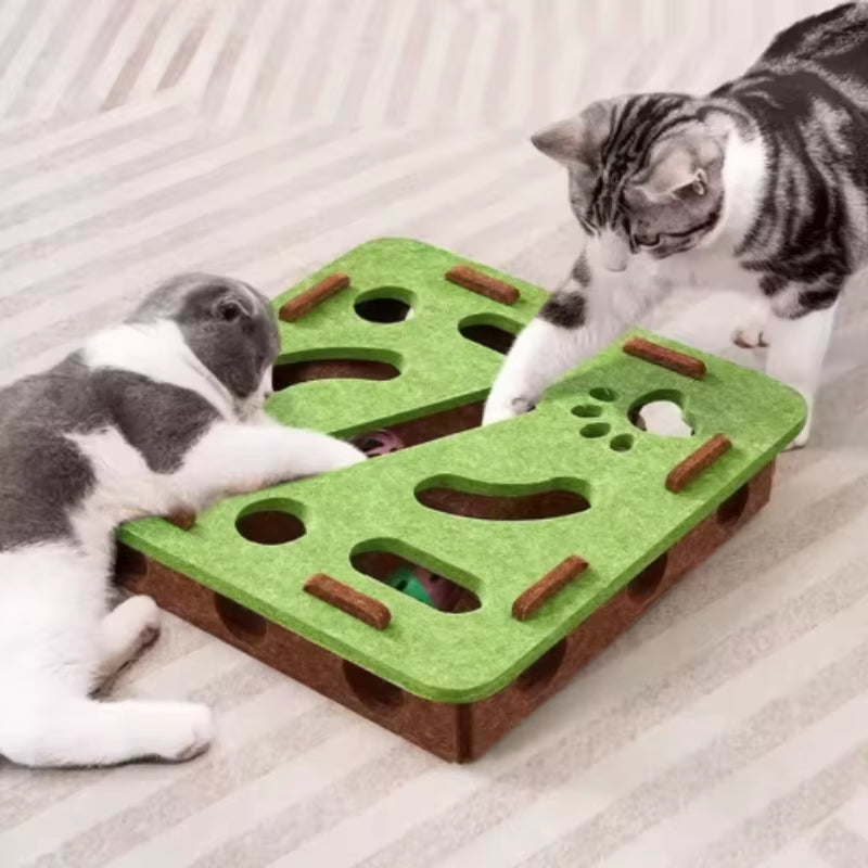 Pet Cat Puzzle Maze Holes Toys Felt Box with Bell Ball Kitten Playing Toys Interactive Funny Cat Supplies
