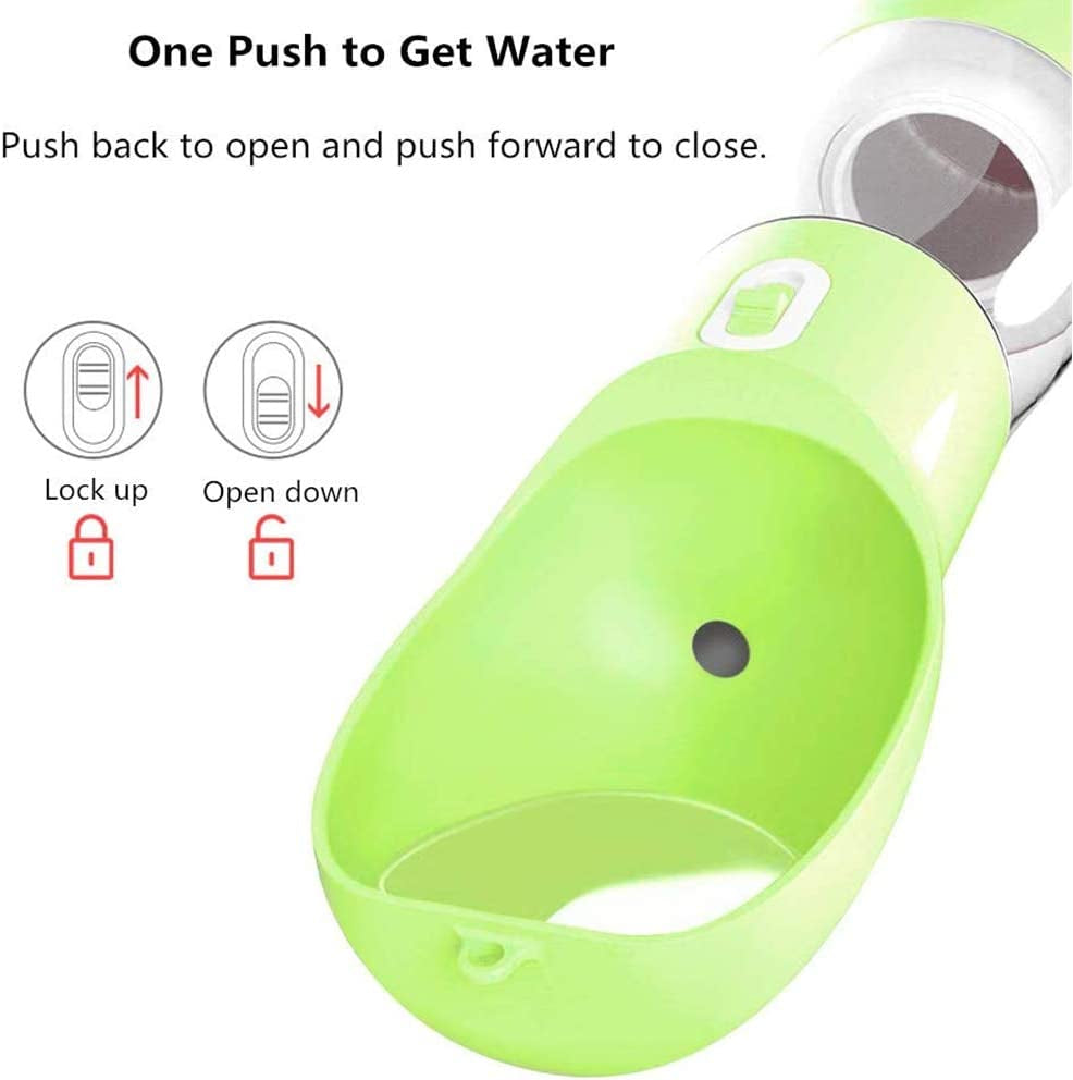 Portable Dog Water Bottle - Leak Proof Dog Water Dispenser with Bowl & Food Container, Dishwasher Safe Food Grade Plastic for Pet Puppy Outdoor Walking Hiking Travel Green